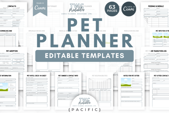 Pet Planner Canva Templates: The PACIFIC Collection